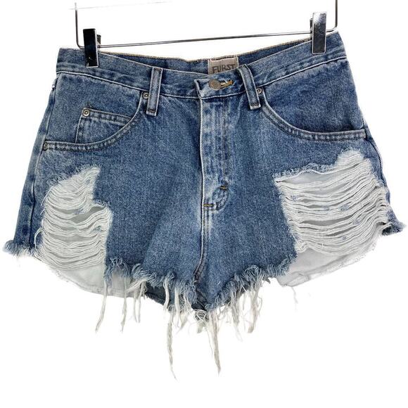 Wrangler Furst of a Kind Cutoff Denim Shorts Jean Heavily Distressed Medium Wash - Picture 1 of 6
